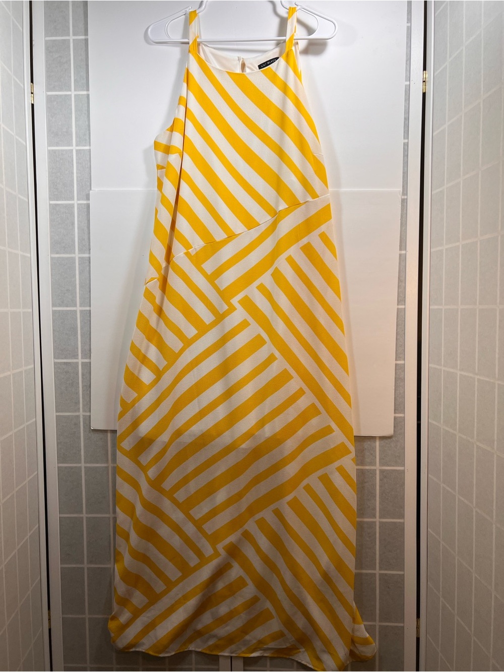 Striped Yellow and White Halter Maxi Dress